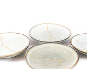 Light Grey Small Plate Food Safe Decorated in Kintsugi 22K Gold, Kintsukuroi Zen Art, Golden Cracks, Anniversary Gift