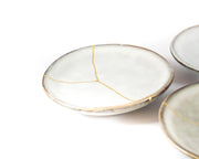 Light Grey Small Plate Food Safe Decorated in Kintsugi 22K Gold, Kintsukuroi Zen Art, Golden Cracks, Anniversary Gift