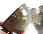 Contemporary Green Bowl with Gold Kintsugi Finish