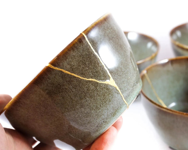 Contemporary Green Bowl with Gold Kintsugi Finish