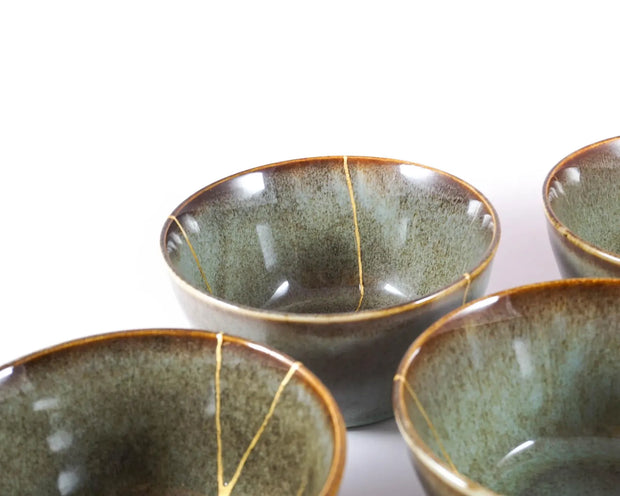Contemporary Green Bowl with Gold Kintsugi Finish