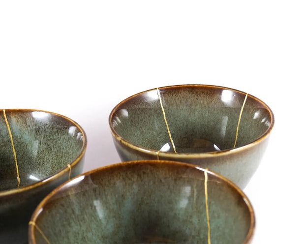 Contemporary Green Bowl with Gold Kintsugi Finish