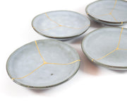 Small Light Blue Kintsugi Plate with 22K Gold Accents