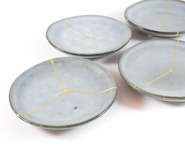 Small Light Blue Kintsugi Plate with 22K Gold Accents