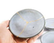 Small Light Blue Kintsugi Plate with 22K Gold Accents