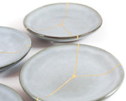 Small Light Blue Kintsugi Plate with 22K Gold Accents