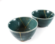 Exquisite Dark Green Kintsugi Bowl with 22K Gold Accents - A Unique Symbol of Beauty and Resilience for Your Home