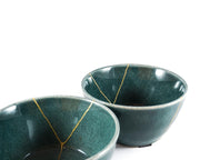 Exquisite Dark Green Kintsugi Bowl with 22K Gold Accents - A Unique Symbol of Beauty and Resilience for Your Home