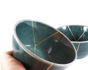 Exquisite Dark Green Kintsugi Bowl with 22K Gold Accents - A Unique Symbol of Beauty and Resilience for Your Home
