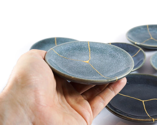 Small Contemporary Dark Blue Kintsugi Plate