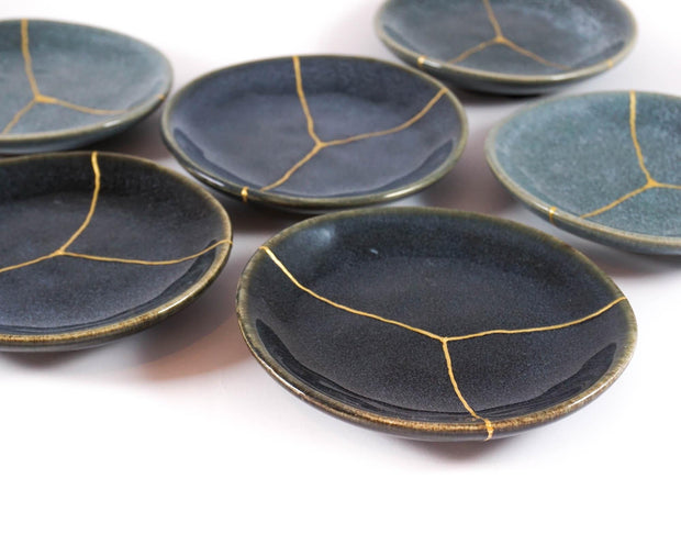 Small Contemporary Dark Blue Kintsugi Plate