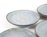 Small Light Blue Kintsugi Plate with 22K Gold Accents