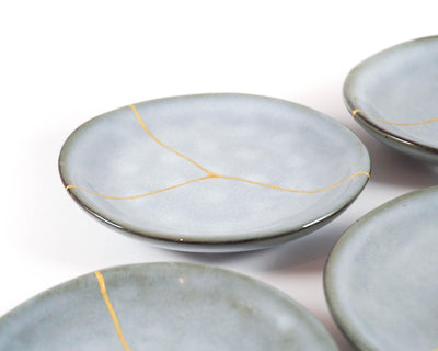 Small Light Blue Kintsugi Plate with 22K Gold Accents