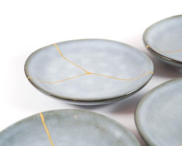 Small Light Blue Kintsugi Plate with 22K Gold Accents