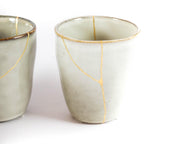 Elevate Your Tea Experience with This Unique Light Grey Kintsugi Ceramic Cup Featuring Golden Veins - A Minimalist Wabi Sabi Gift