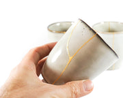 Elevate Your Tea Experience with This Unique Light Grey Kintsugi Ceramic Cup Featuring Golden Veins - A Minimalist Wabi Sabi Gift