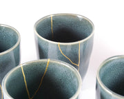 Blue Green Ceramic Cup with Gold Kintsugi 