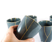 Blue Green Ceramic Cup with Gold Kintsugi 