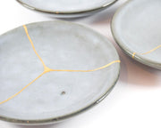 Small Light Blue Kintsugi Plate with 22K Gold Accents
