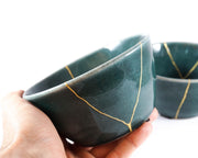 Exquisite Dark Green Kintsugi Bowl with 22K Gold Accents - A Unique Symbol of Beauty and Resilience for Your Home