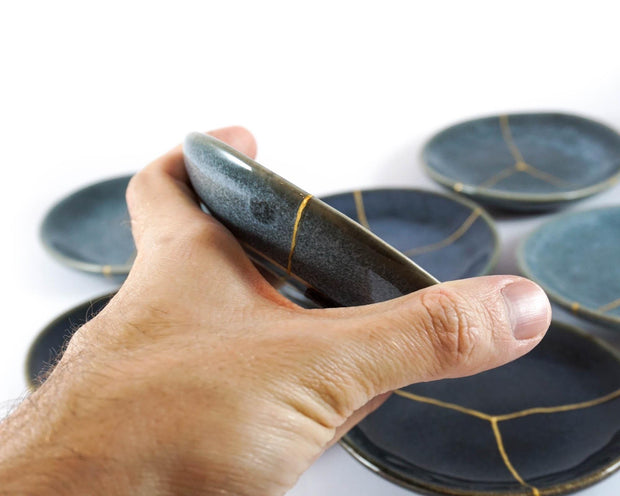 Small Contemporary Dark Blue Kintsugi Plate