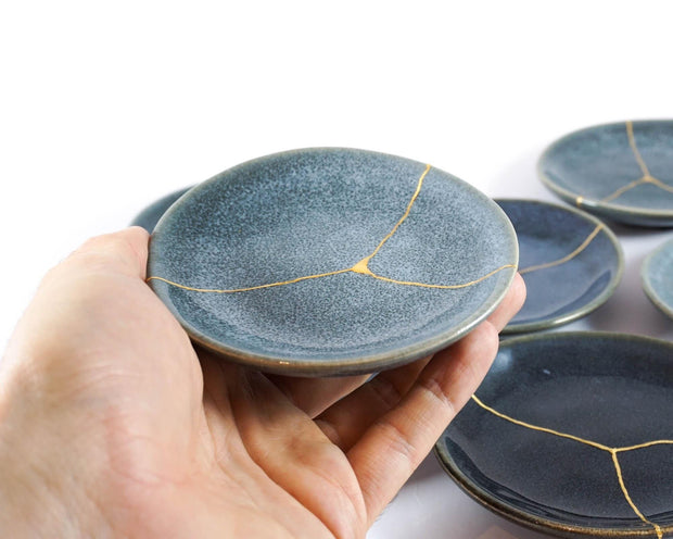 Small Contemporary Dark Blue Kintsugi Plate