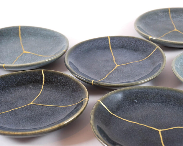 Small Contemporary Dark Blue Kintsugi Plate