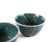 Exquisite Dark Green Kintsugi Bowl with 22K Gold Accents - A Unique Symbol of Beauty and Resilience for Your Home