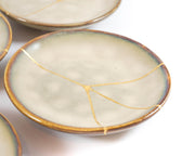 Small Beige Kintsugi Plate Adorned in 22K Gold