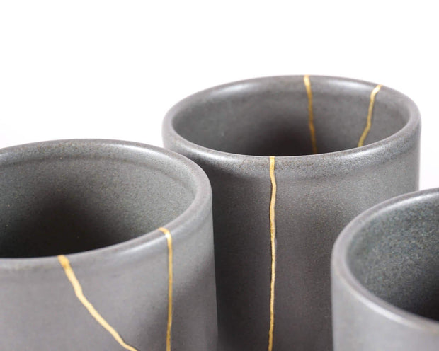 Elegant Grey Ceramic Cup with Gold Kintsugi