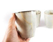 Elevate Your Tea Experience with This Unique Light Grey Kintsugi Ceramic Cup Featuring Golden Veins - A Minimalist Wabi Sabi Gift