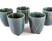 Blue Green Ceramic Cup with Gold Kintsugi 